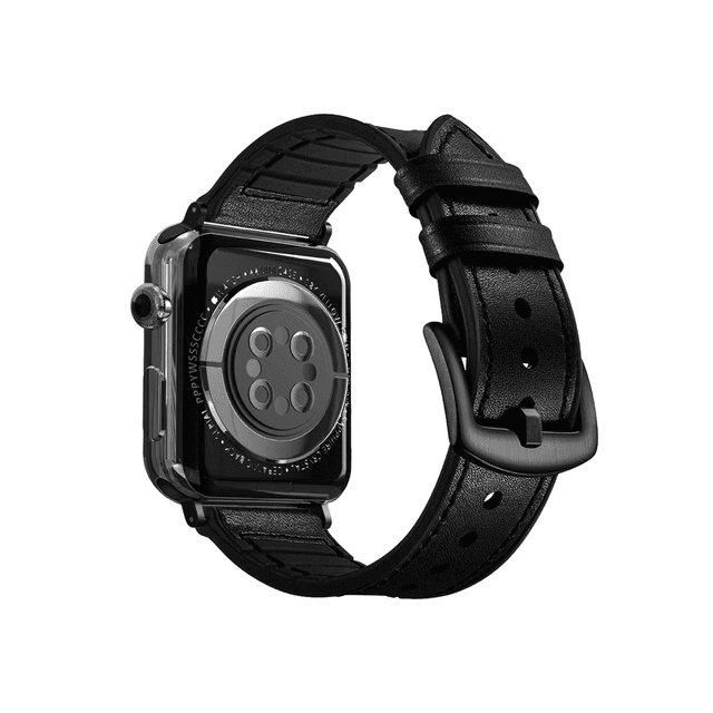 iGuard by Porodo Leather + Silicone Watch Band for Apple Watch 44mm / 45mm - Black - SW1hZ2U6NTI0ODEz