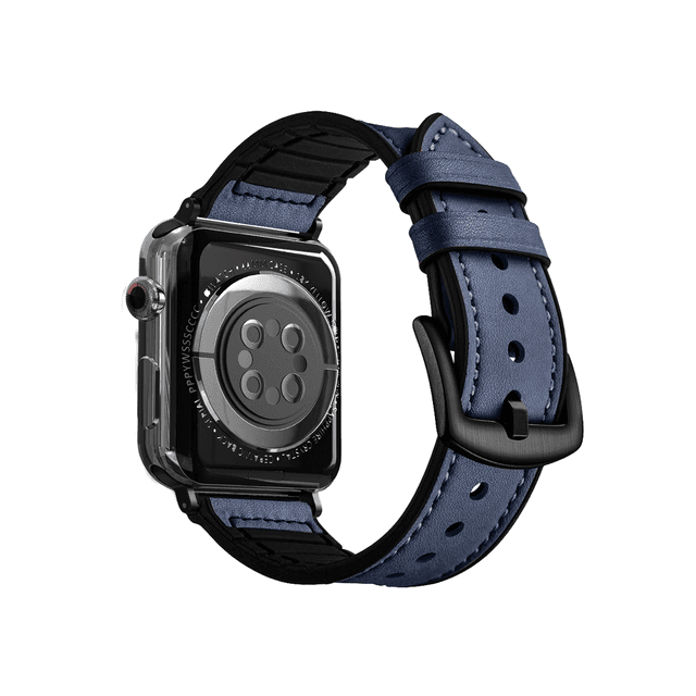 iGuard by Porodo Leather + Silicone Watch Band for Apple Watch 44mm / 45mm - Blue - SW1hZ2U6NTI0ODI2