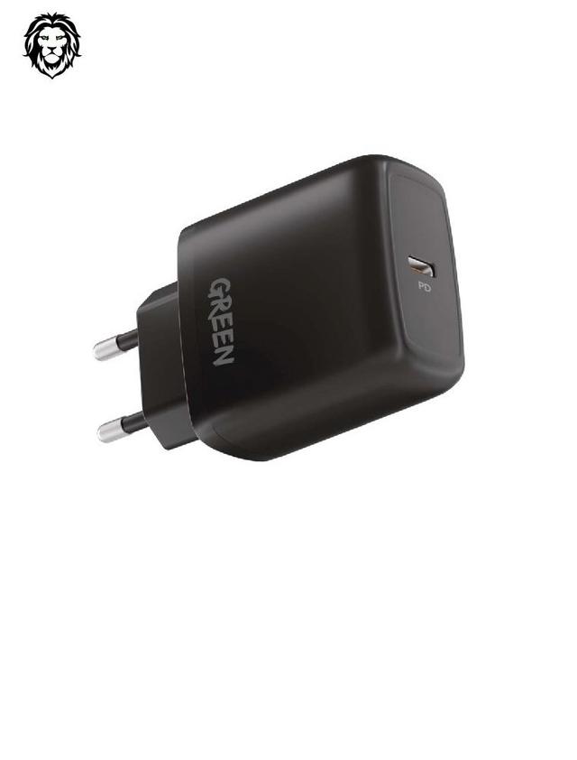 Green Lion Green Type-C Port Wall Charger 20W EU with PVC Type-C to Type-C Cable 1.2M - Black - SW1hZ2U6NTI0ODU3