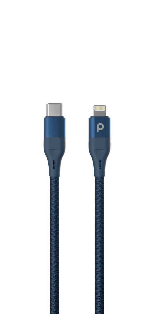 كيبل شحن من USB-C الى Lightning أزرق Aluminum Braided Lightning Cable - Porodo - SW1hZ2U6NTI1MjY5