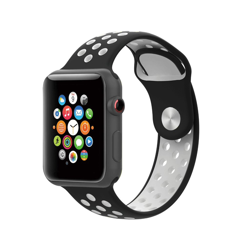 سوار ساعة ابل اسود و ابيض by Porodo Sport Silicone Watch Band for Apple Watch 44mm / 45mm من iGuard