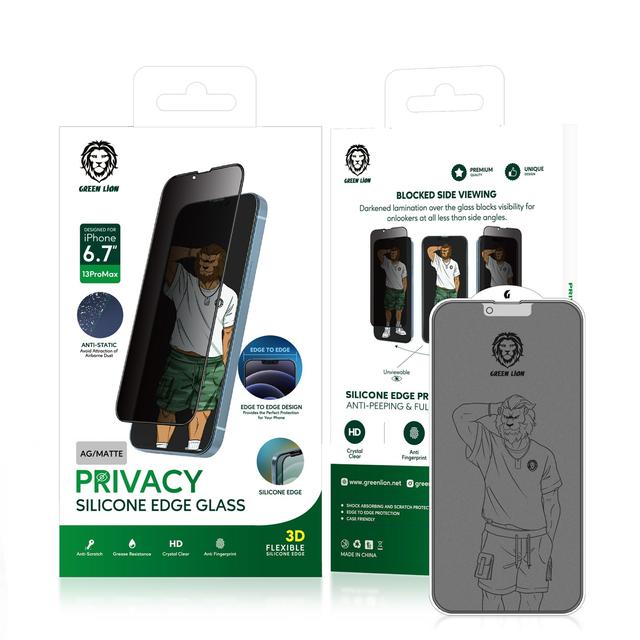 شاشة حماية - اسود Green - 3D Silicone AG/Matte Privacy Glass Screen Protector for iPhone 13 Pro Max - SW1hZ2U6NTI0MjM0