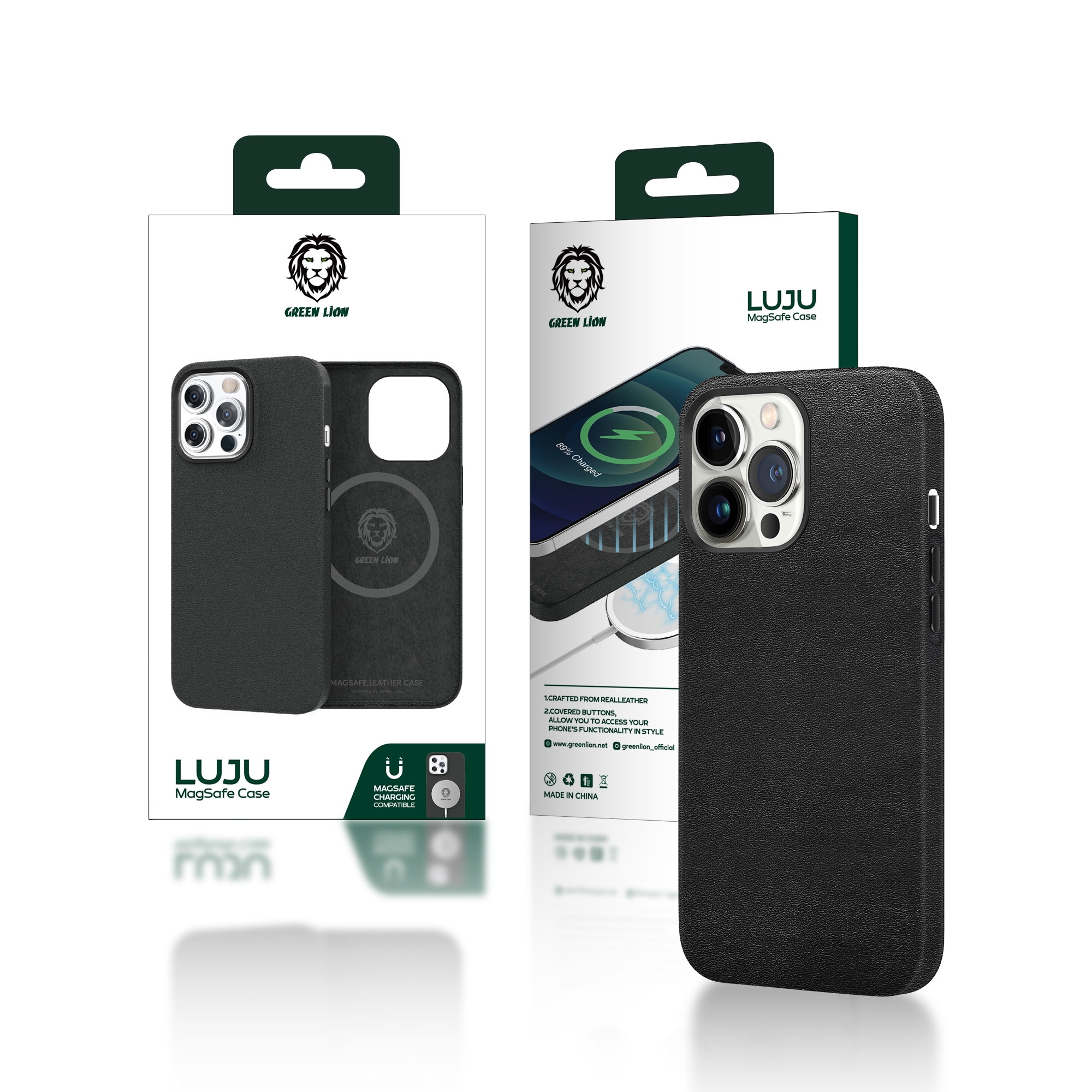 كفر موبايل جلد لايفون 13 برو ماكس Green Luju MagSafe Leather Case for iPhone 13