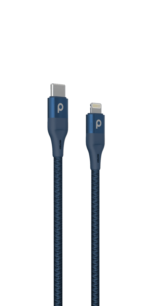 كيبل شحن من USB-C الى Lightning أزرق Aluminum Braided Lightning Cable - Porodo - SW1hZ2U6NTI1NTA3