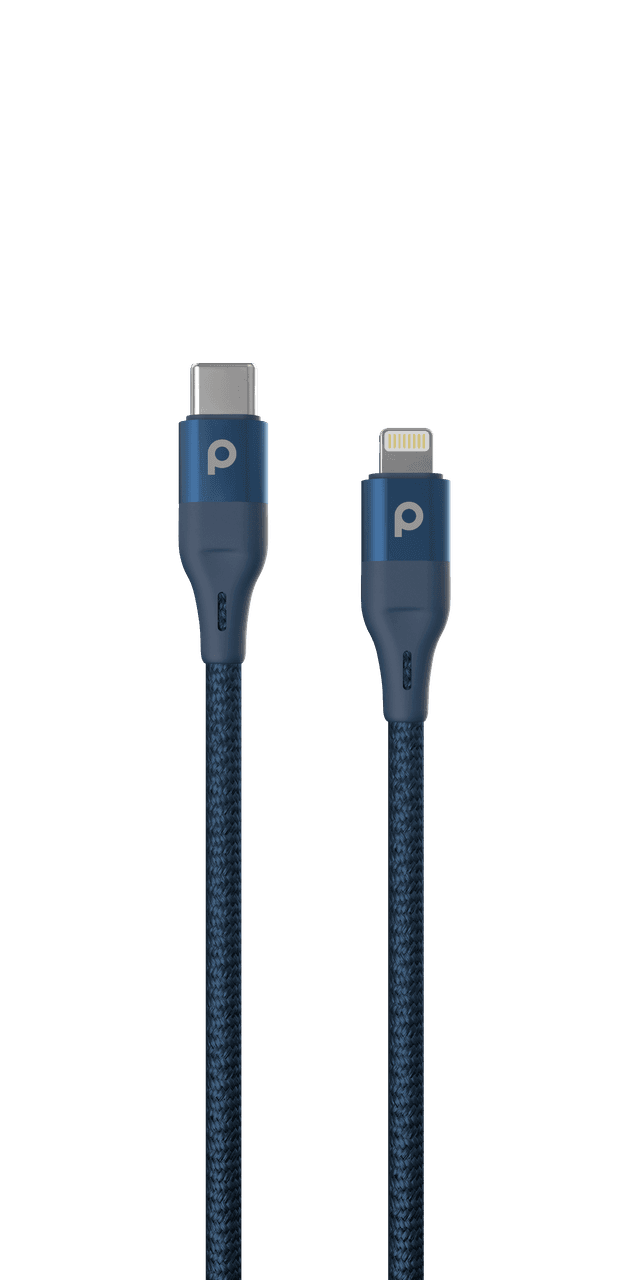 كيبل شحن من USB-C الى Lightning أزرق Aluminum Braided Lightning Cable - Porodo - SW1hZ2U6NTI1Mjcx