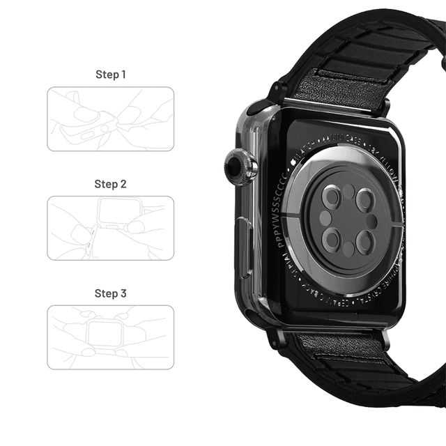 iGuard by Porodo Leather + Silicone Watch Band for Apple Watch 44mm / 45mm - Black - SW1hZ2U6NTI0ODE3