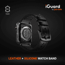 iGuard by Porodo Leather + Silicone Watch Band for Apple Watch 44mm / 45mm - Black - SW1hZ2U6NTI0ODIx