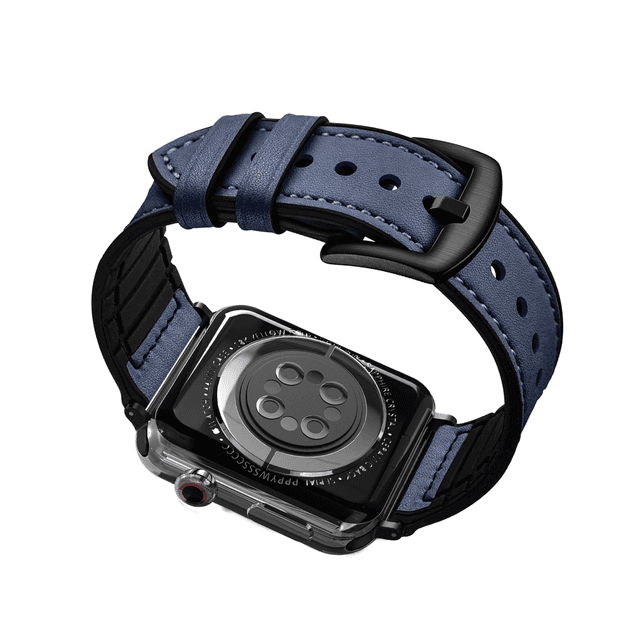 iGuard by Porodo Leather + Silicone Watch Band for Apple Watch 44mm / 45mm - Blue - SW1hZ2U6NTI0ODI4