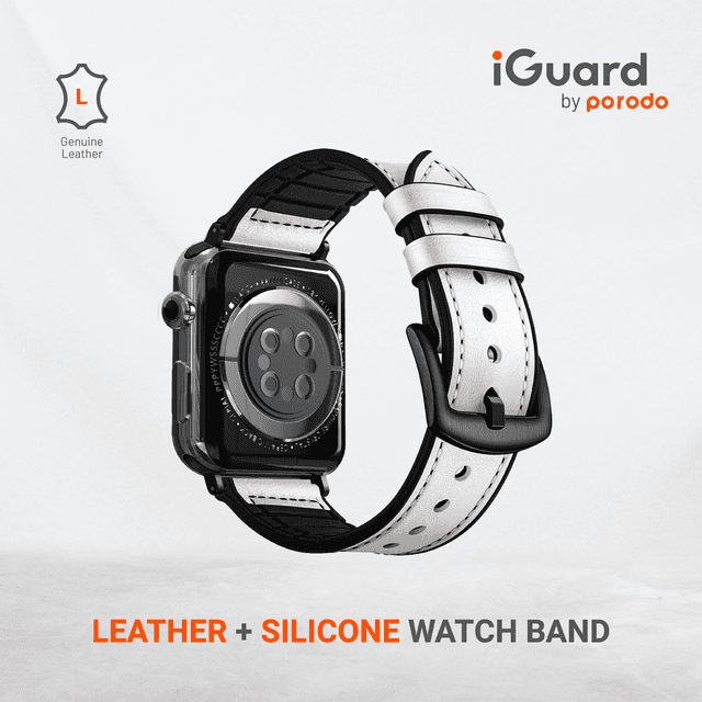سوار ساعة ابل ابيض by Porodo Leather Silicone Watch Band for Apple Watch 44mm / 45mm من iGuard - SW1hZ2U6NTI0NjQ3