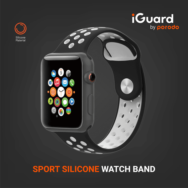 سوار ساعة ابل اسود و ابيض by Porodo Sport Silicone Watch Band for Apple Watch 44mm / 45mm من iGuard - SW1hZ2U6NTI1NDk0