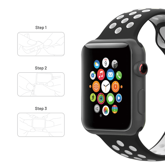 iGuard by Porodo Sport Silicone Watch Band for Apple Watch 44mm / 45mm - Black/White - SW1hZ2U6NTI1NDk2