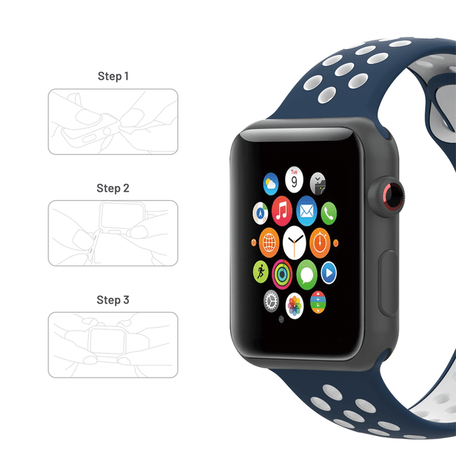 سوار ساعة ابل ازرق و ابيض by Porodo Sport Silicone Watch Band for Apple Watch 44mm / 45mm من iGuard - SW1hZ2U6NTI1Njg4