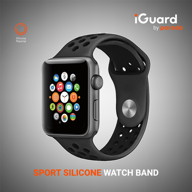 iGuard by Porodo Sport Silicone Watch Band for Apple Watch 44mm / 45mm - Gray/Black - SW1hZ2U6NTI1NzAx