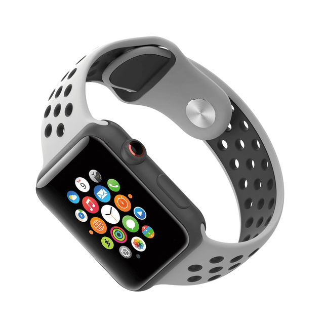iGuard by Porodo Sport Silicone Watch Band for Apple Watch 44mm / 45mm - Pure Platinum/Black - SW1hZ2U6NTI1NzI5