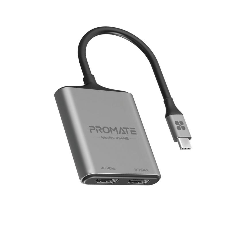 محول من منفذ USB C إلى منفذي HDMI لون فضي PROMATE 4K High Definition USB-C to Dual HDMI Adapter