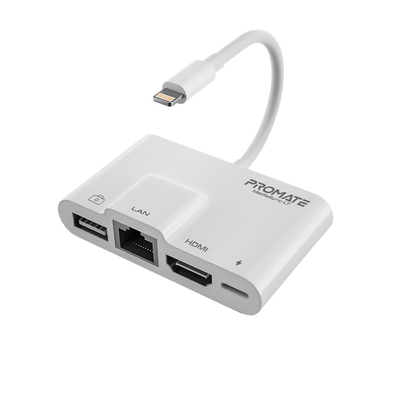 موزع Lightning إلى مدخل HDMI و RJ45 إيثرنت و USB و Lightning بروميت promate 4-in-1 Multimedia Hub with Lightning Connector - 1}