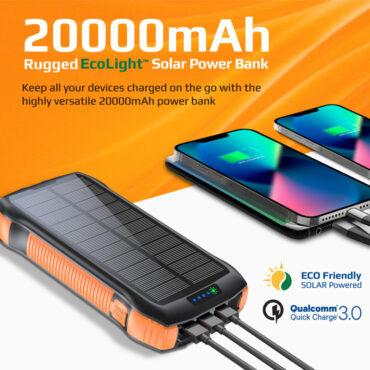 بور بانك 20000 ميللي أمبير مع طاقة شمسية - يدعم الشحن اللاسلكي  PROMATE Rugged EcoLight Solar Power Bank