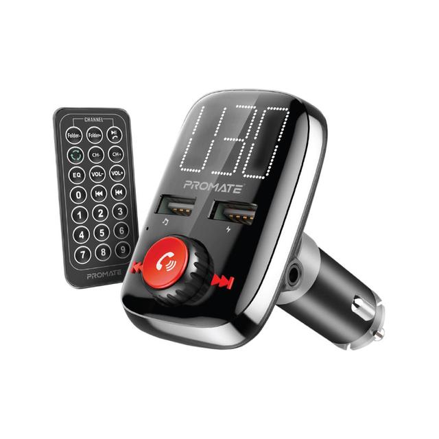 مشغل ام بي ثري للسيارة متعدد الاستخدامات Promate Wireless In-Car FM Transmitter With Dual USB Charging Ports - SW1hZ2U6NTM2NDUx