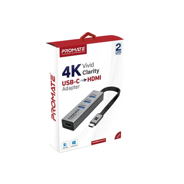 محول من منفذ USB C إلى منفذ HDMI لون فضي PROMATE 4K Vivid Clarity USB-C to HDMI Adapter - SW1hZ2U6NTM1MDM3
