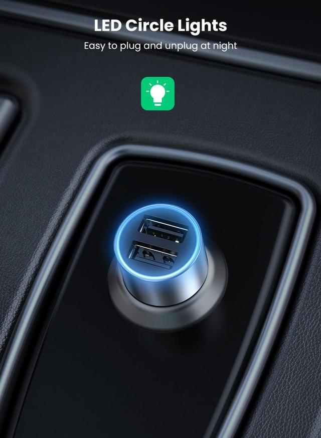 شاحن سيارة مزدوج 24 وات - فضي UGREEN Car Charger Dual USB 4.8A  Mini Car Phone Charger Adapter - SW1hZ2U6NTQxNjMx