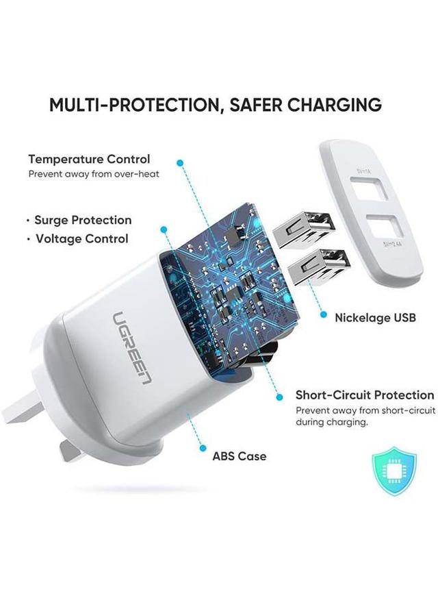 مقبس شاحن بمنفذين - أبيض UGREEN USB Charger USB Plug,2 Port 17W 3.4A Mains Charger - SW1hZ2U6NTQyMDgy