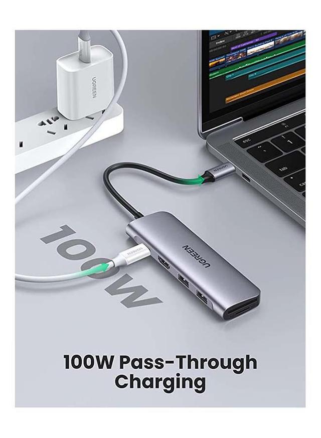 UGREEN USB C Hub 6-IN-1 to HDMI 4K 30Hz Adapter with 2 USB 3.0 Ports SD TF Card Reader 100W USB-C Power Delivery for M1 MacBook Pro Air iPad Pro 2021 iPad Air 4 XPS Grey - SW1hZ2U6NTQwMDg0