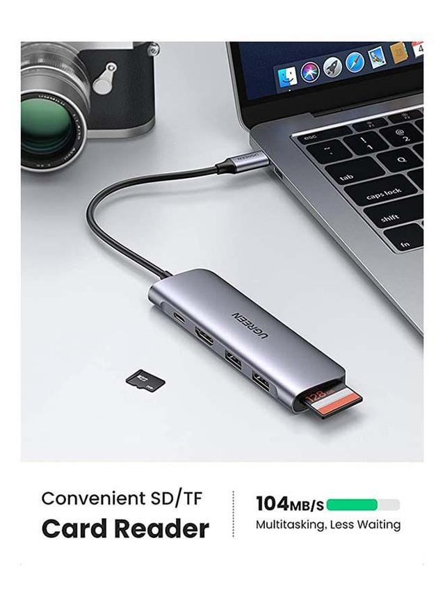 UGREEN USB C Hub 6-IN-1 to HDMI 4K 30Hz Adapter with 2 USB 3.0 Ports SD TF Card Reader 100W USB-C Power Delivery for M1 MacBook Pro Air iPad Pro 2021 iPad Air 4 XPS Grey - SW1hZ2U6NTQwMDg2