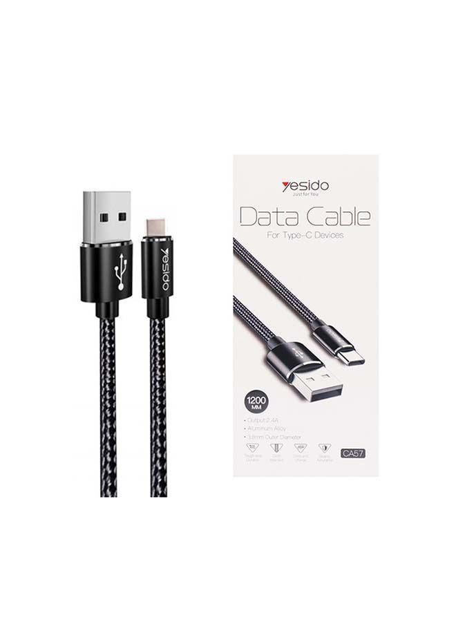 كيبل نقل بيانات من USB-A الى Type-C أسود Type-C Cable - Yesido