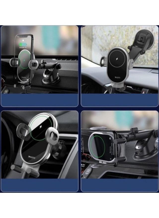 شاحن سيارة لاسلكي 10W أسود Wireless Car Mounted Phone Holder Charger - Yesido - SW1hZ2U6NTQ1MjQ4