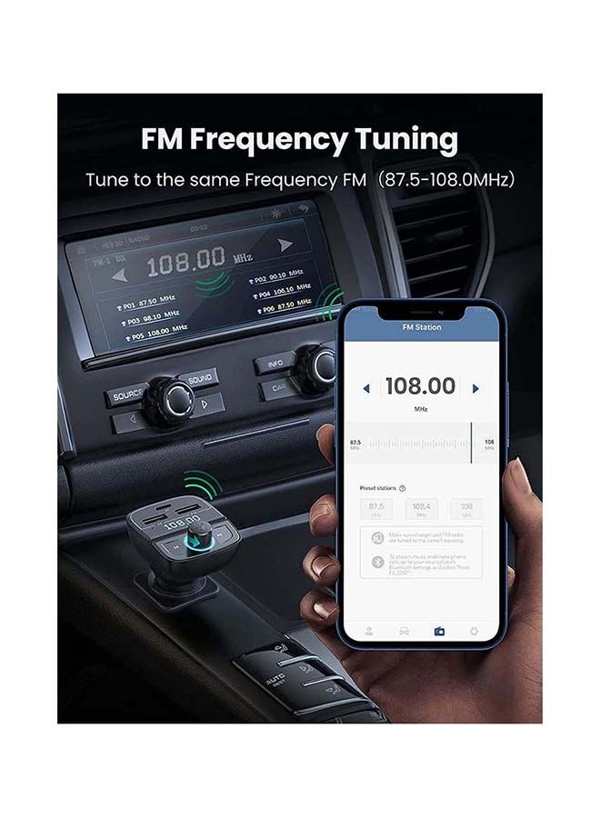 جهاز إرسال FM بتقنية البلوتوث وشاحن سيارة USB بقوة 38 وات QC Bluetooth FM Transmitter USB Car Charger 38W
