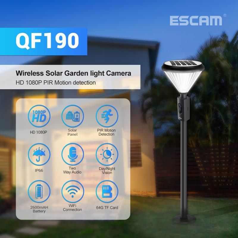 إضاءة ذكية للحدائق مع كاميرا مراقبة بالطاقة الشمسية ESCAM QF190 Wireless Solar Garden Light Camera