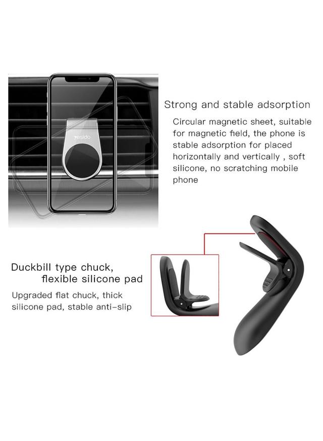 YESIDO C64 L-Shape Duckbill Design Aluminum Alloy Magnetic Mount Air Vent Clip Cellphone Holder - Silver - SW1hZ2U6NTQ0NDc3