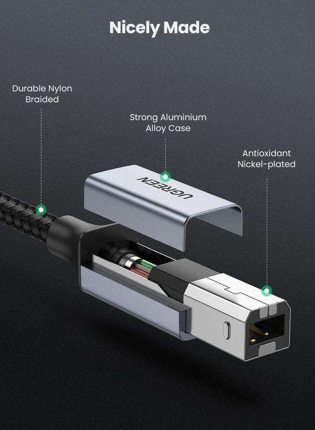 سلك طابعه من الجوال أسود يوجرين Ugreen Black Type C Male to USB B Male Printer Cable - SW1hZ2U6NTQ2MTYx