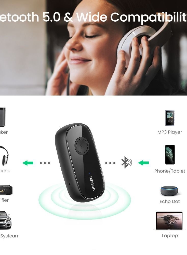 محول بلوتوث (Aux 5.0 ) Bluetooth Aux Adapter 5.0 Audio Receiver for Wireless Music Stream