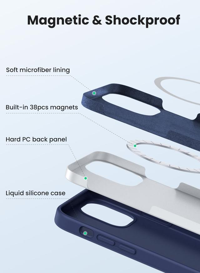 كفر موبايل ايفون ( 6.7" ) يدعم Magsafe - ازرق UGREEN -  Silicone Phone Case For iPhone 12 Pro Max - SW1hZ2U6NTQ2Mjk0