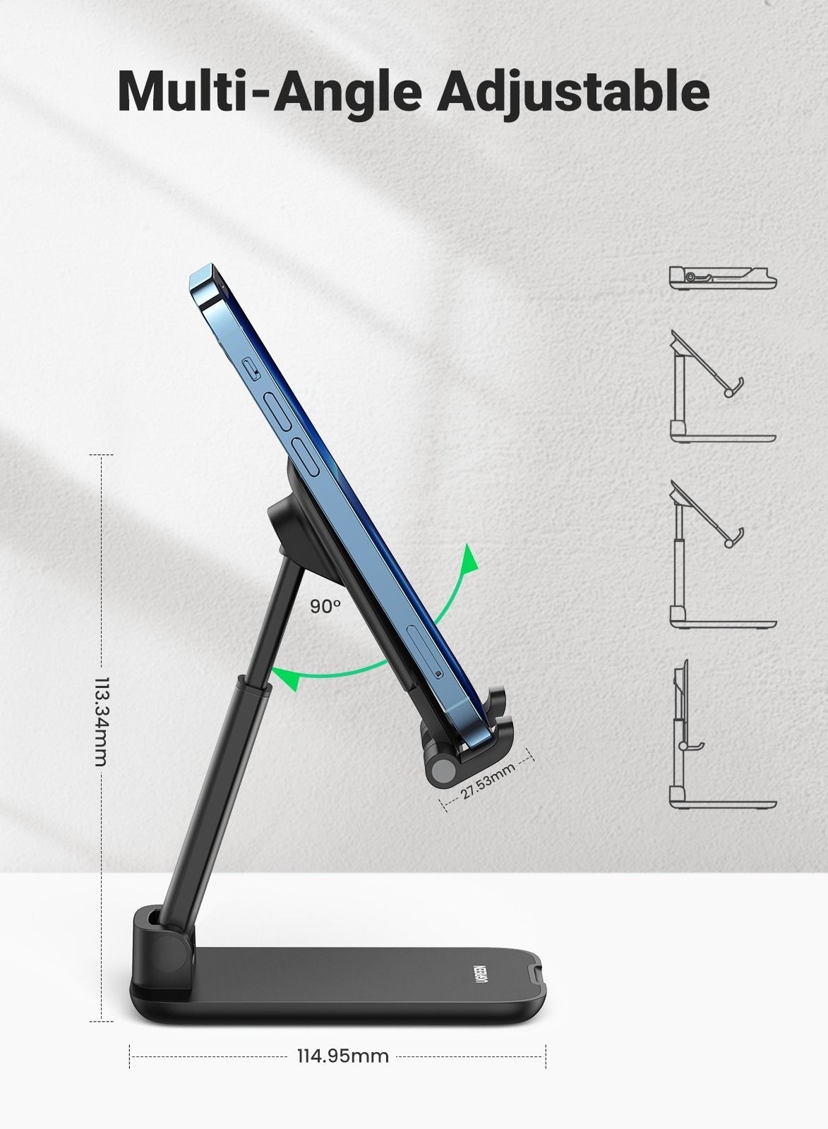 حامل جوال ( قابل للطي ) - اسود UGREEN - Mobile Stand Adjustable Phone for iPhone 13 Mini/ Pro/ Pro Max /12/ 11 SE X XS Galaxy