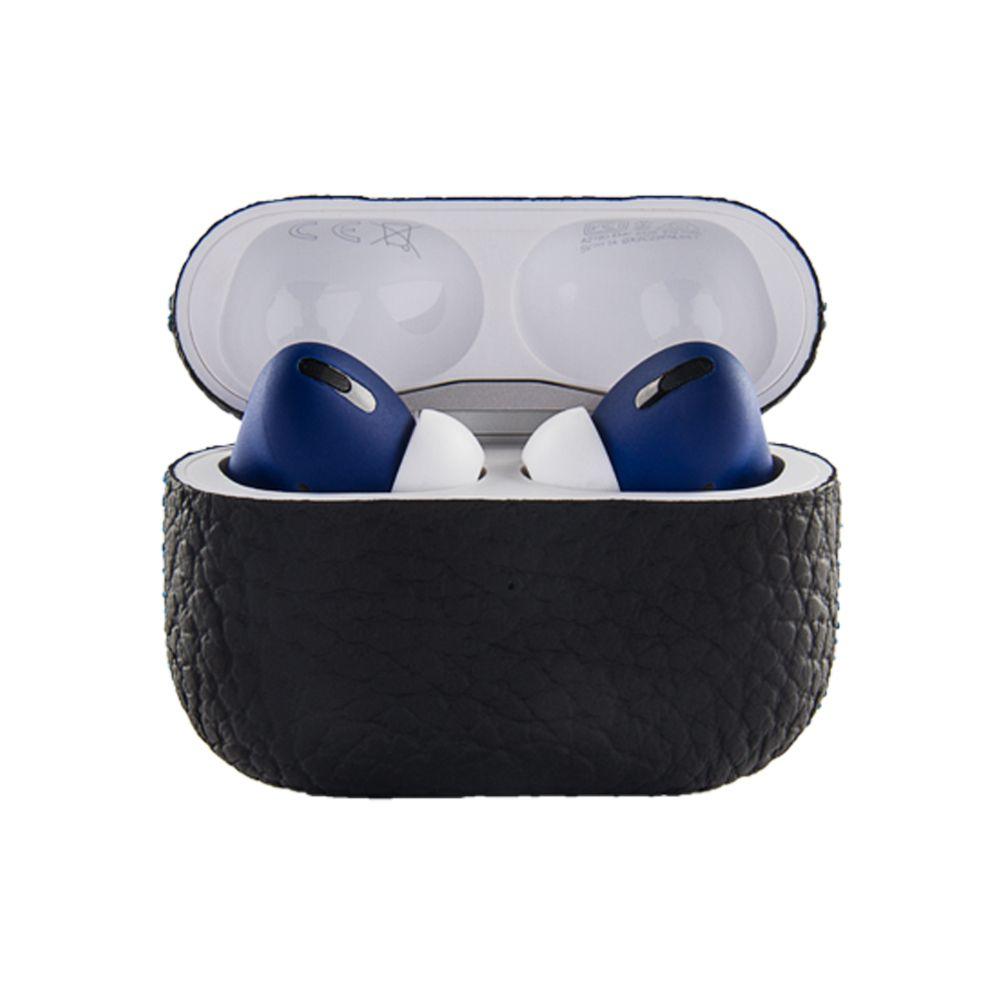 سماعات آبل ايربود برو - أسود و أزرق Merlin Apple Airpods Pro Leather Black with Blue