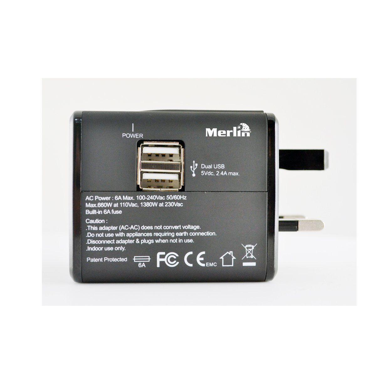 محول سفر ذكي ميرلين Universal USB Travel Adapter Merlin