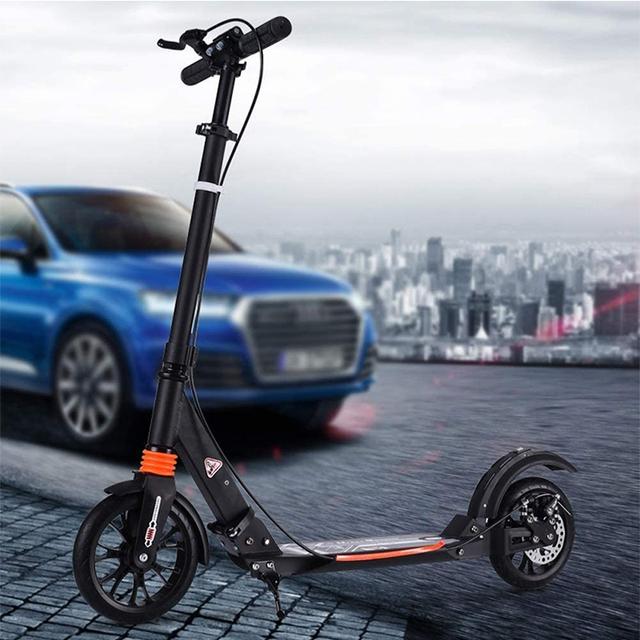 Cool Baby COOLBABY CRHB2-BLK Adult Kick Scooter with 2 Big Wheels Adjustable Handlebars Commuter Scooters With Disc Brake Largest load 80KG - SW1hZ2U6NTk2MjQ2