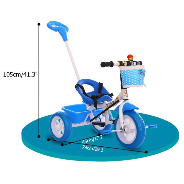 Cool Baby COOLBABY SLC04 Kids Toddler Tricycle 3 Wheel Baby Trikes Balance Bicycle Ride On Bike Walker With Push Bar & Basket - SW1hZ2U6NTg5NDY3