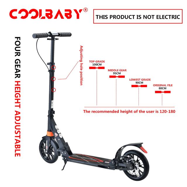 Cool Baby COOLBABY CRHB2-BLK Adult Kick Scooter with 2 Big Wheels Adjustable Handlebars Commuter Scooters With Disc Brake Largest load 80KG - SW1hZ2U6NTkyMzk0