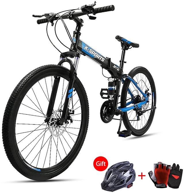 Cool Baby COOLBABY ZXCA1 Mountain Bike 26 inch Folding Bikes with Iron mountain frame, Featuring Ordinary double cutter ring and 21 Speed Shifter, Anti-Slip Bicycles（Gifts: helmets and gloves） - SW1hZ2U6NTg0NjQ1