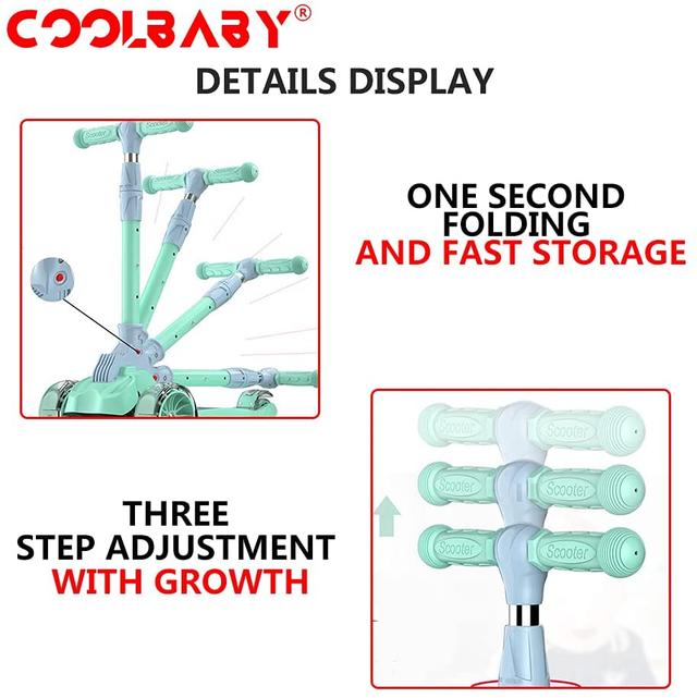COOLBABY JSMG 3Wheel Scooter, Movable And Adjustable Seat, LED Flash PU Wheel - SW1hZ2U6NTg5MzQ1