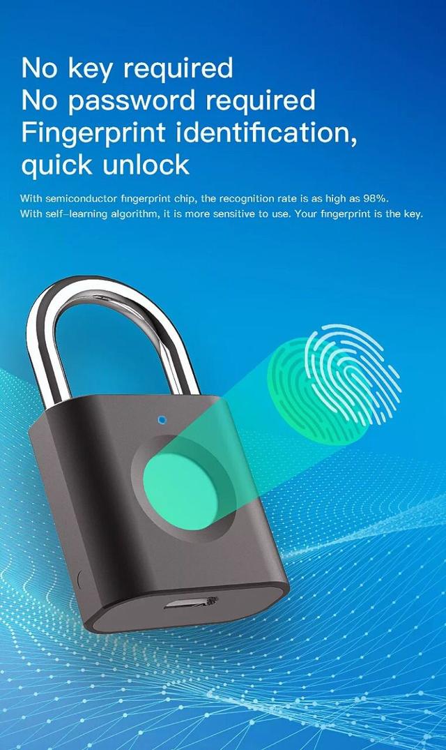 قفل ذكي بالبصمة Mini Smart Fingerprint Padlock - SW1hZ2U6NTc5NjY4