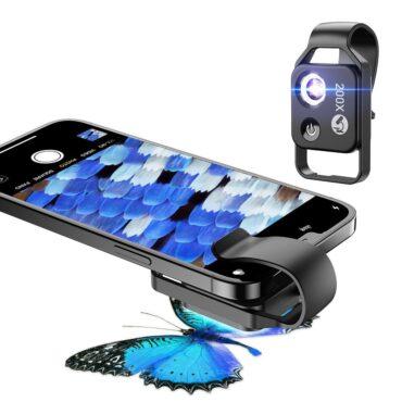 عدسة الزووم الإحترافية للموبايل 200X Phone Mini Pocket Microscope with LED Light/Universal Clip