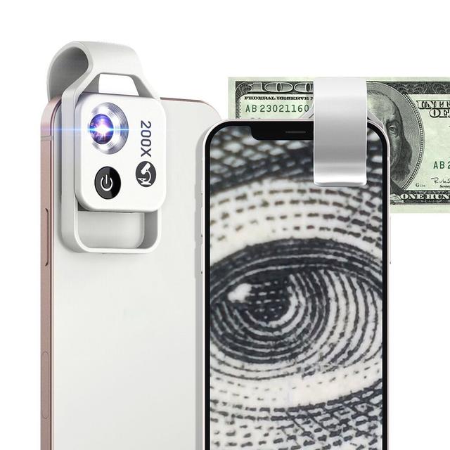 عدسة الزووم الإحترافية للموبايل 200X Phone Mini Pocket Microscope with LED Light/Universal Clip - SW1hZ2U6NTg1OTA5