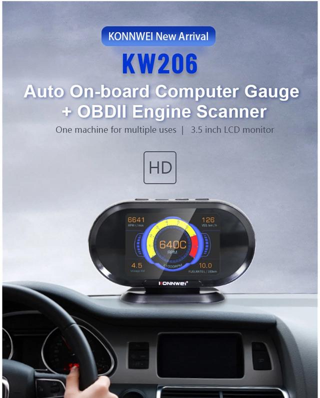 جهاز فحص السيارة لكشف أعطال السيارة كونوي KONNWEI KW206 HUD OBD2 Car Diagnostic Scanner - SW1hZ2U6MTM1ODQ1Ng==