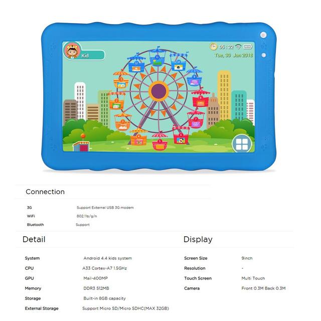 تابلت للأطفال 9" ذاكرة 512MB آندرويد أزرق K19 Android WIFI Kids Tablet - CRONY - SW1hZ2U6NjEwMDg4