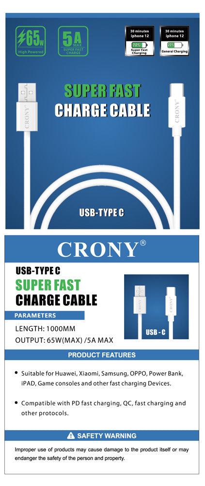 كيبل شحن من USB الى Type C  - أبيض CRONY Quick Charge & Data U-C Cable - SW1hZ2U6NjAxODQy
