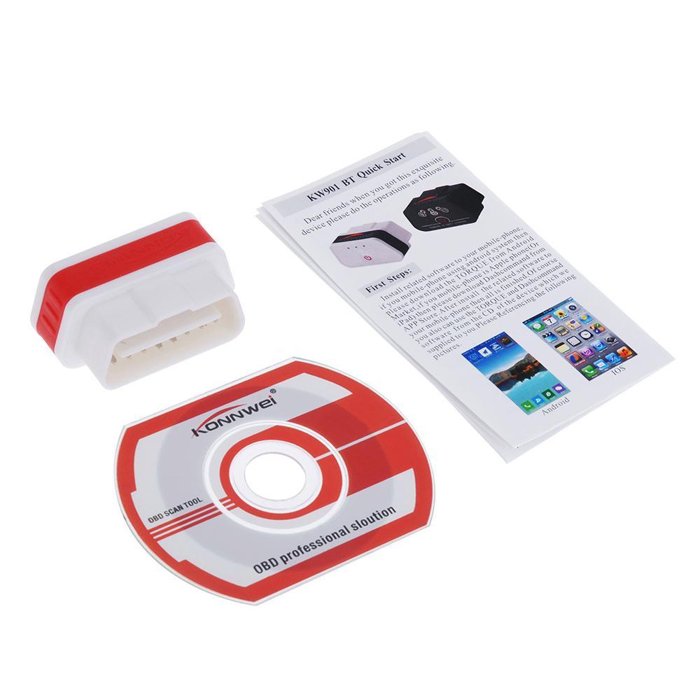 جهاز فحص السيارة ( بلوتوث ) - أحمر  Konnwei - KW901 OBD2 Car Bluetooth 3.0 Scanner ELM327 Car Diagnostic Tool